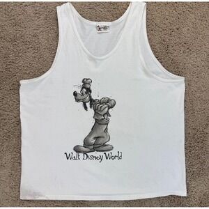 Vintage Walt Disney World Goofy Tank Top Mens XL White Graphic Sleeveless Shirt